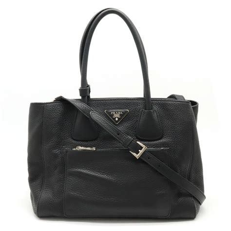 PRADA VITELLO PHENIX Tote Bag Shoulder Leather NERO 